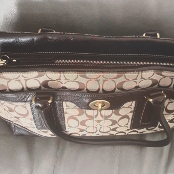 COACH SIGNATURE Y2K EUC HAMPTON CANVAS N LEATHER BAG VINTAGE - Picture 5 of 8